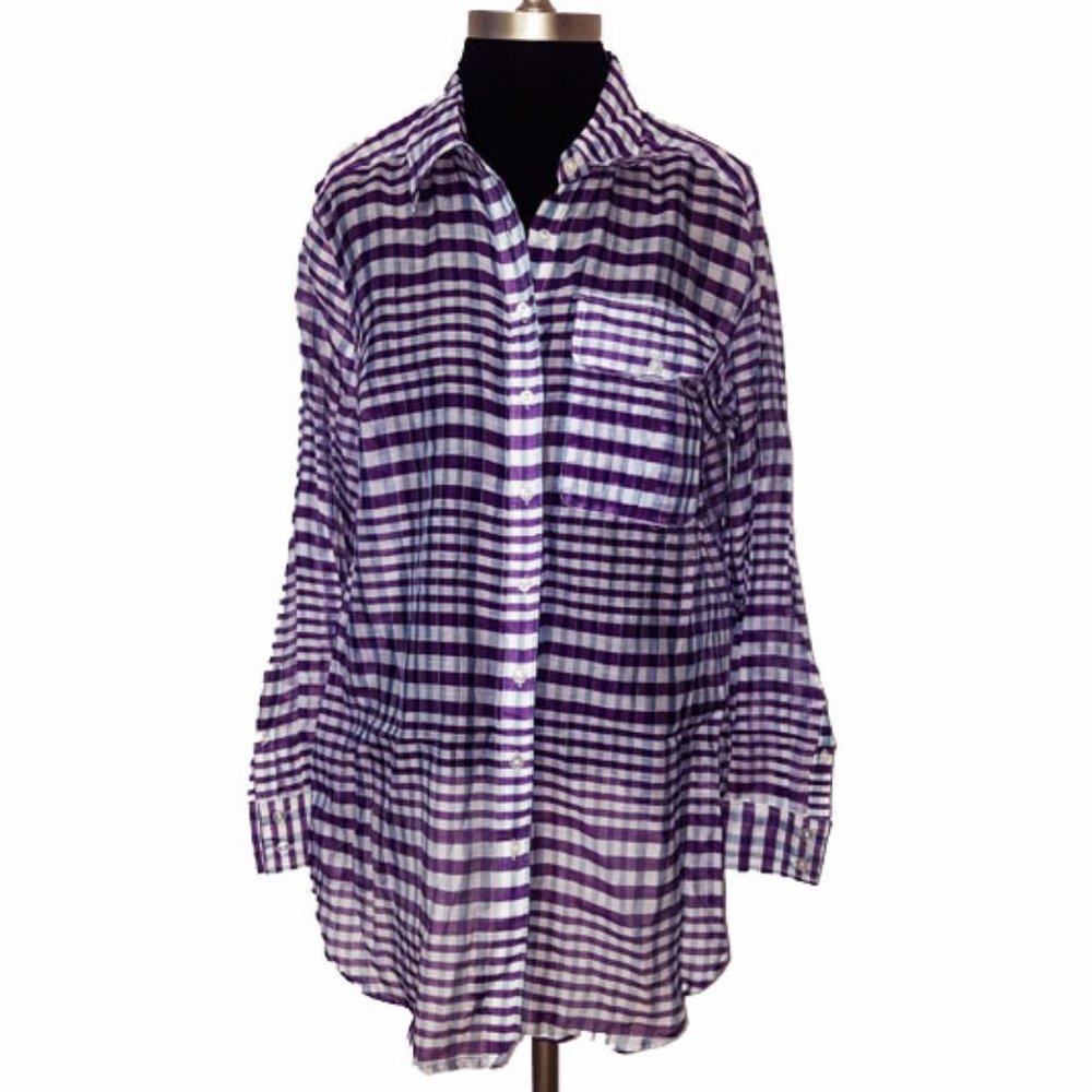 NWT Cotton Silk Blend Plaid Button Down Shirt L
